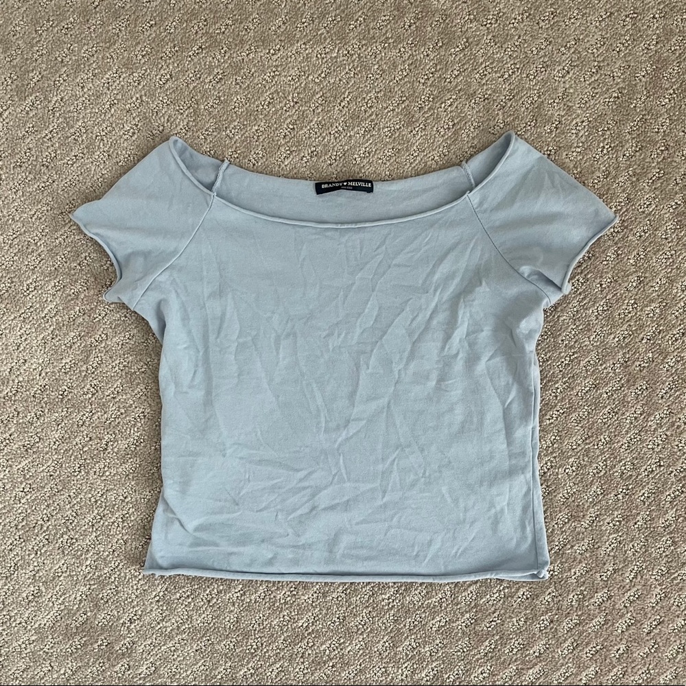 Brandy Melville Off the Shoulder Crop Top Tee Blue